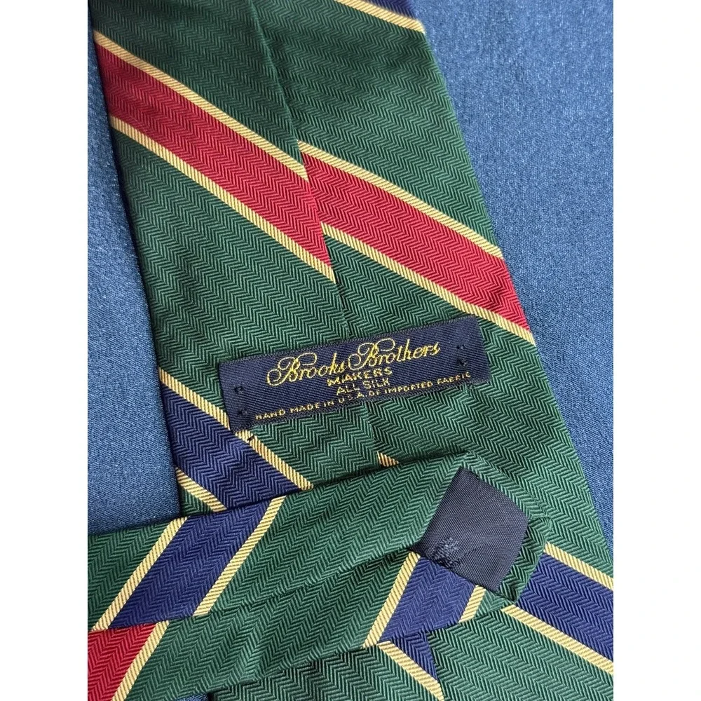 Brooks Brothers Makers Striped Regimental Tie Blue Green Silk USA 3 5/8 X 59